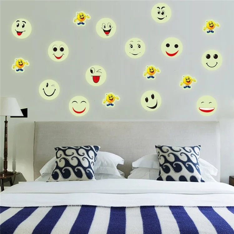 Colorful Cartoon Smiling Face Noctilucent Wall Sticker Decal Playroom Bedroom Living Room Decoration