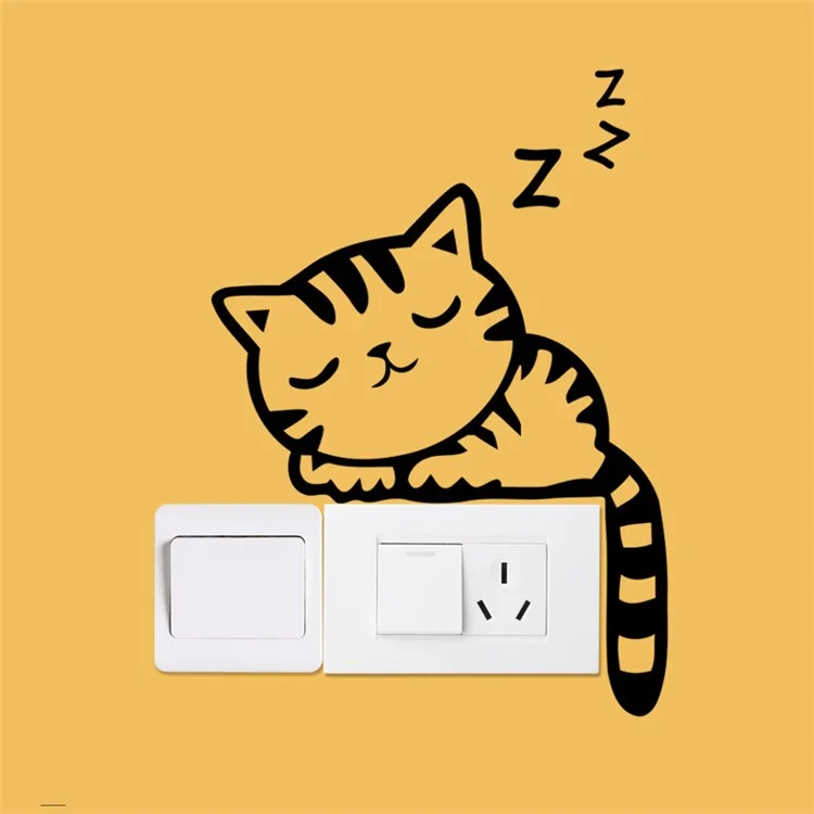 Creative Cartoon Sleepy Cat Switch Sticker Switch Notebook Decor Environmental Wall Decal, Size: 20 x 14cm - Black