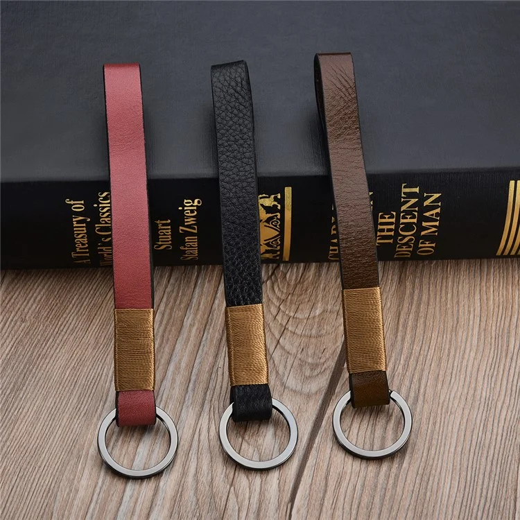 ICARER Luxury Genuine Leather Metal Key Ring Key Chain - Black