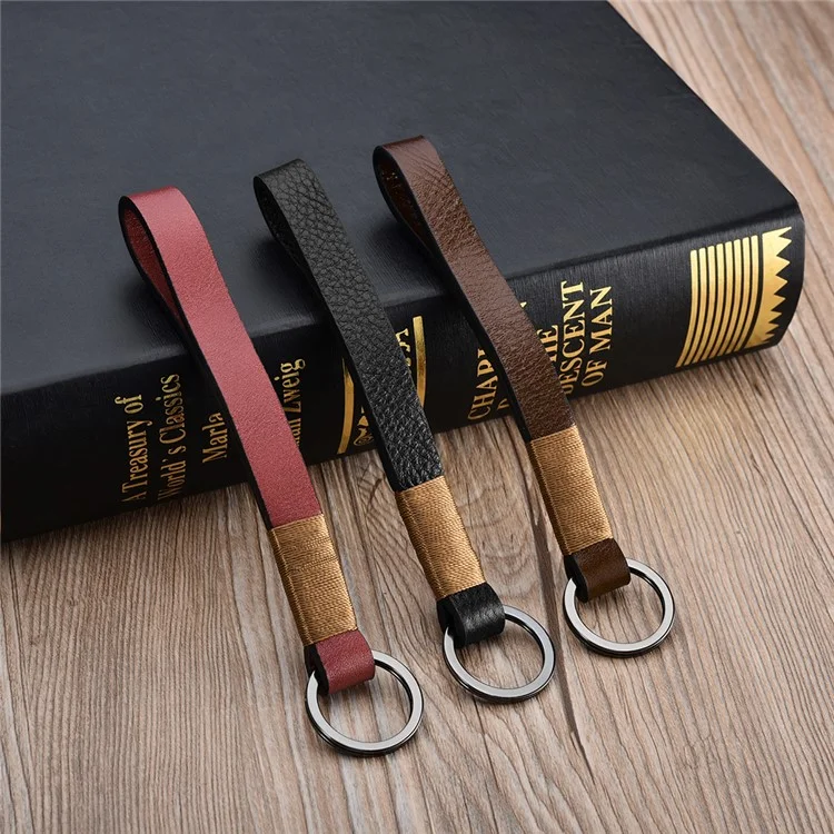 ICARER Luxury Genuine Leather Metal Key Ring Key Chain - Black