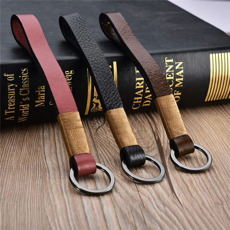 ICARER Luxury Genuine Leather Metal Key Ring Key Chain - Black