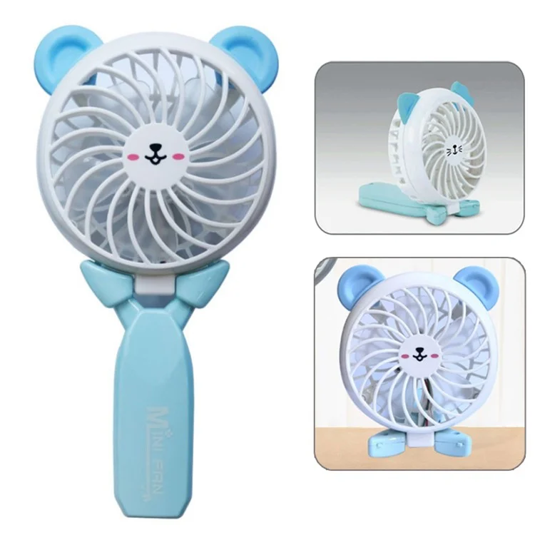 Cute Cartoon Shaped Foldable Desktop Handheld Mini Cooling Fan Rechargeable Fan - Blue