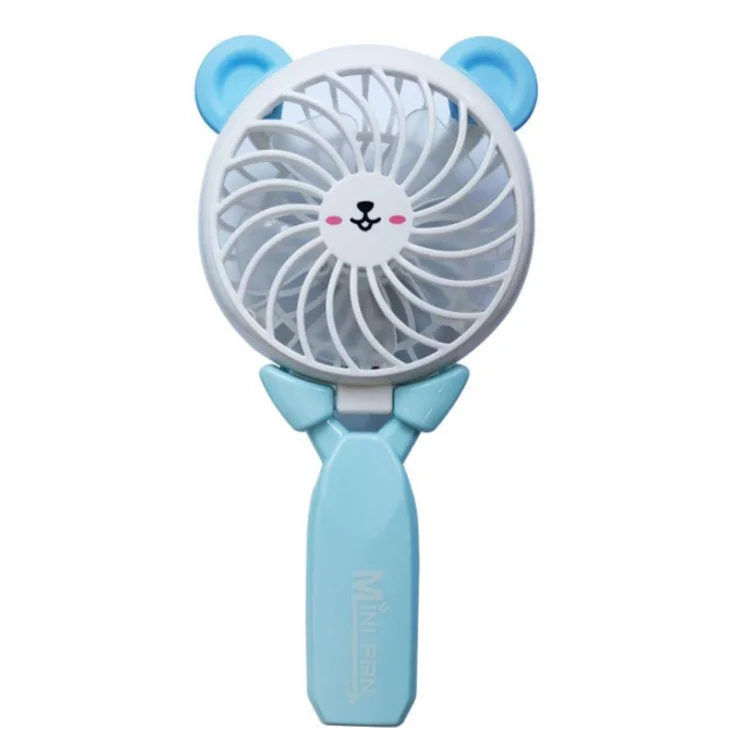 Cute Cartoon Shaped Foldable Desktop Handheld Mini Cooling Fan Rechargeable Fan - Blue