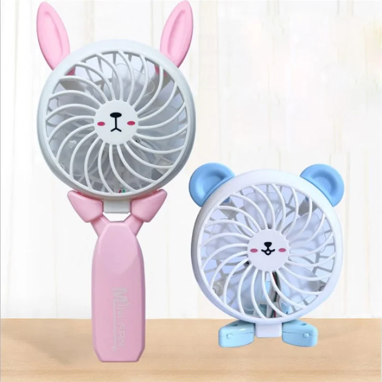 Cute Cartoon Shaped Foldable Desktop Handheld Mini Cooling Fan Rechargeable Fan - Blue