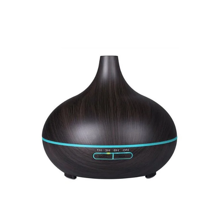 Portable 7-color Changing LED Light Aroma Oil Diffuser 300ml Wood Grain Aromatherapy Air Humidifier - Black / EU Plug