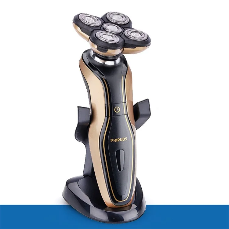 5 Heads Electric Waterproof Rotary Rechargeable Men's Shaver 3 in 1 Design