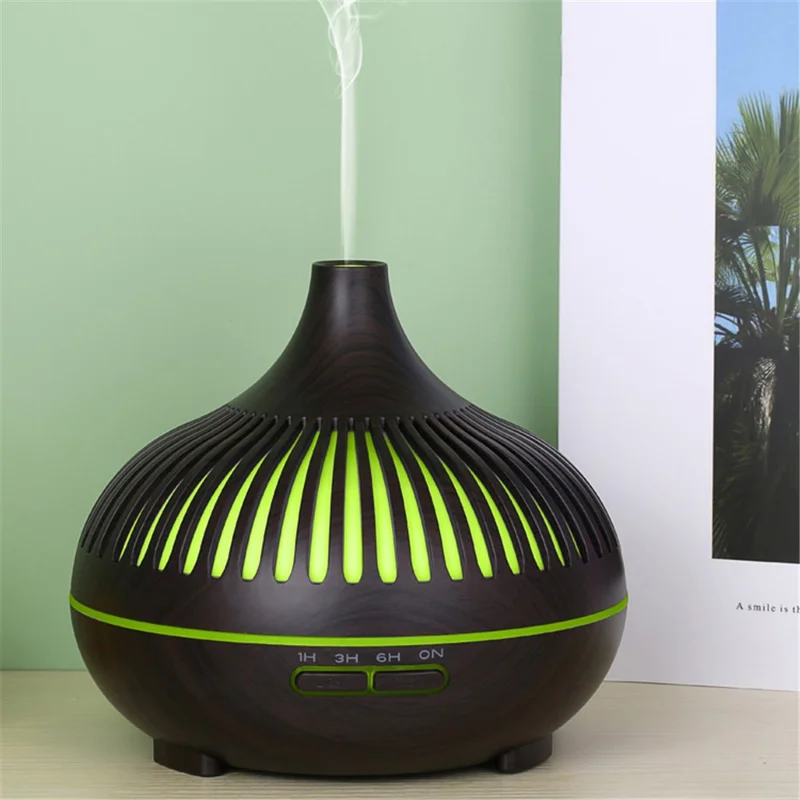 Colorful Atmosphere Lights Wood Texture Hollow Aromatherapy Humidifier with Remove Control - Black/AU Plug