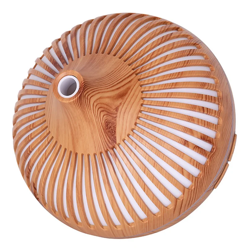 Colorful Atmosphere Lights Wood Texture Hollow Aromatherapy Humidifier with Remove Control - Brown/EU Plug