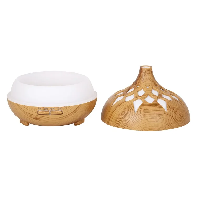 350ML Wood Grain Hollow Design Aroma Humidifier Ultrasonic Cool Mist Humidifier with 7 Color Lights - Brown/EU Plug