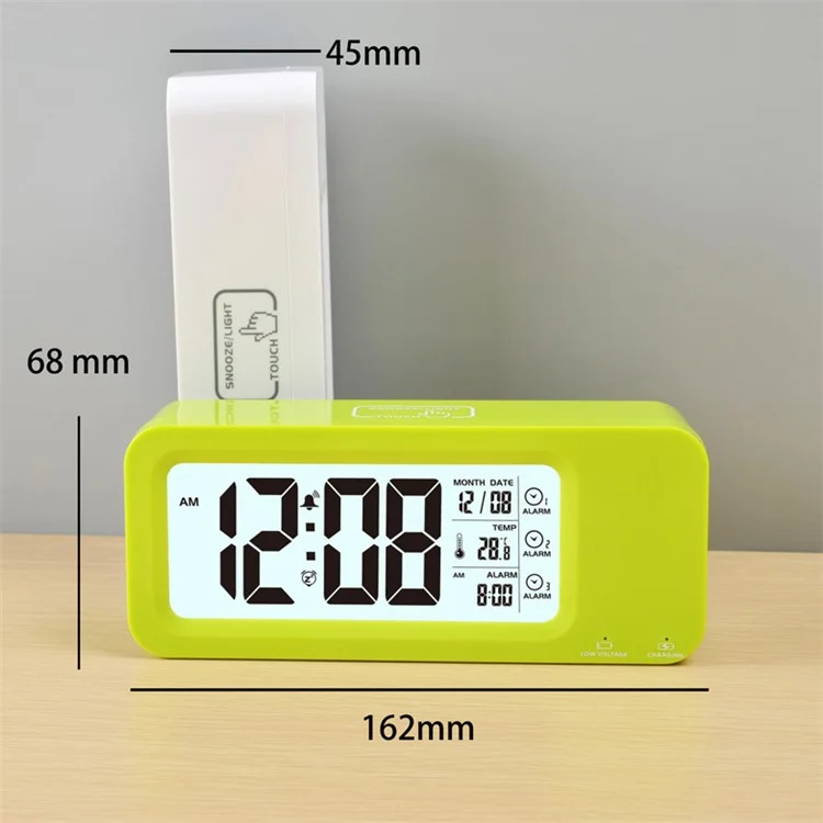 Creative Light-control LCD Display Temperature Alarm Clock - Green