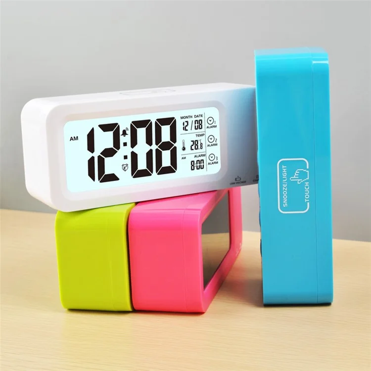 Creative Light-control LCD Display Temperature Alarm Clock - Green