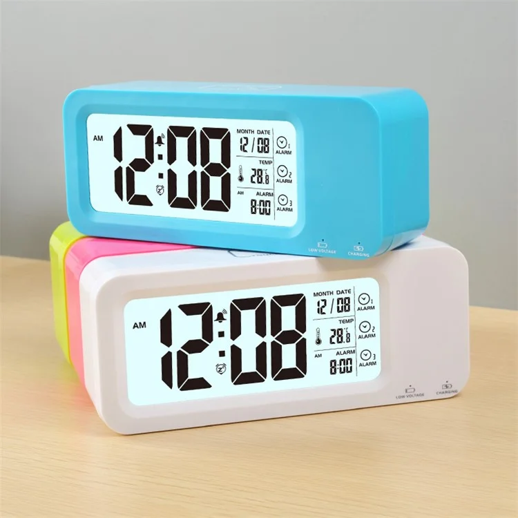 Creative Light-control LCD Display Temperature Alarm Clock - Green