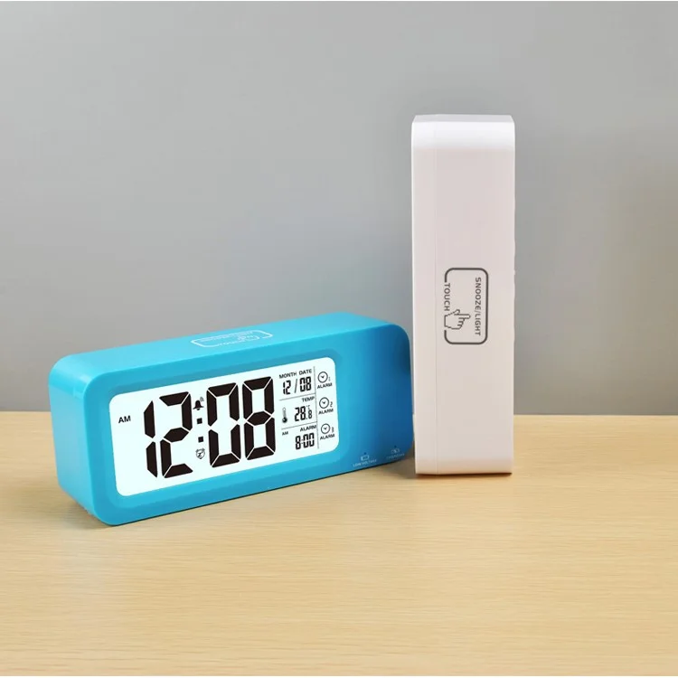 Creative Light-control LCD Display Temperature Alarm Clock - Green