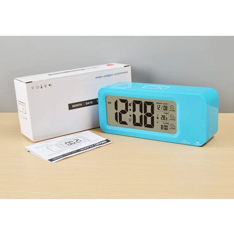 Creative Light-control LCD Display Temperature Alarm Clock - Green