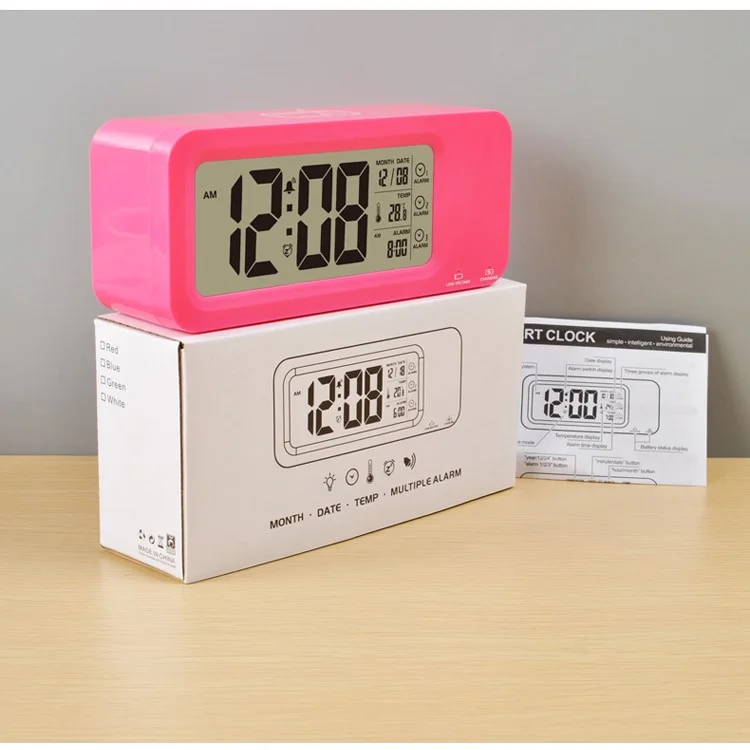 Creative Light-control LCD Display Temperature Alarm Clock - Green