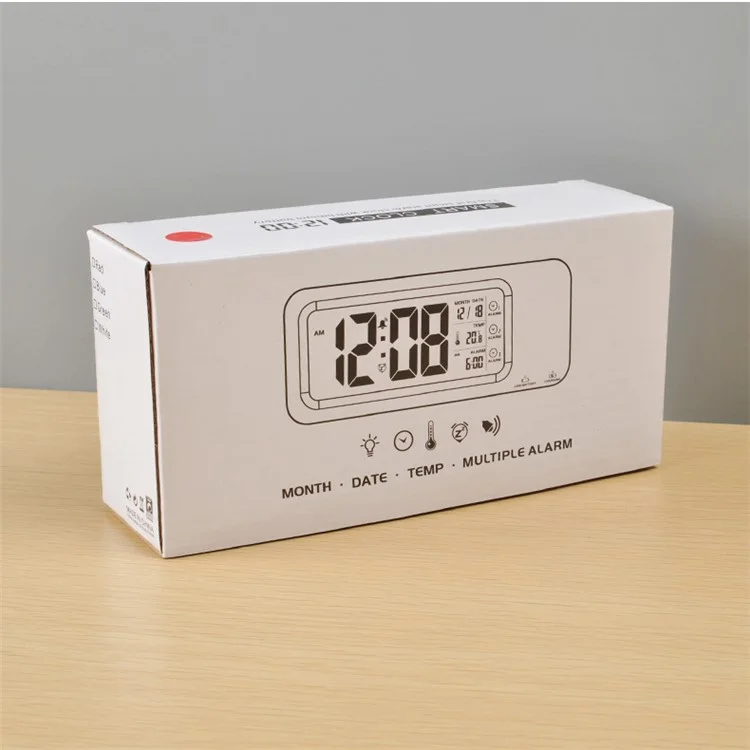 Creative Light-control LCD Display Temperature Alarm Clock - Green