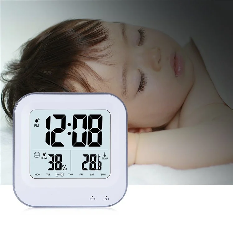 Square Pattern Light-control LCD Display Temperature Alarm Clock - Rose