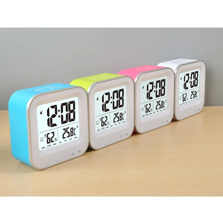 Square Pattern Light-control LCD Display Temperature Alarm Clock - Rose