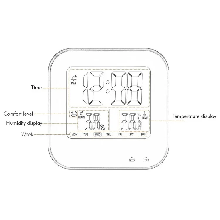 Square Pattern Light-control LCD Display Temperature Alarm Clock - Rose
