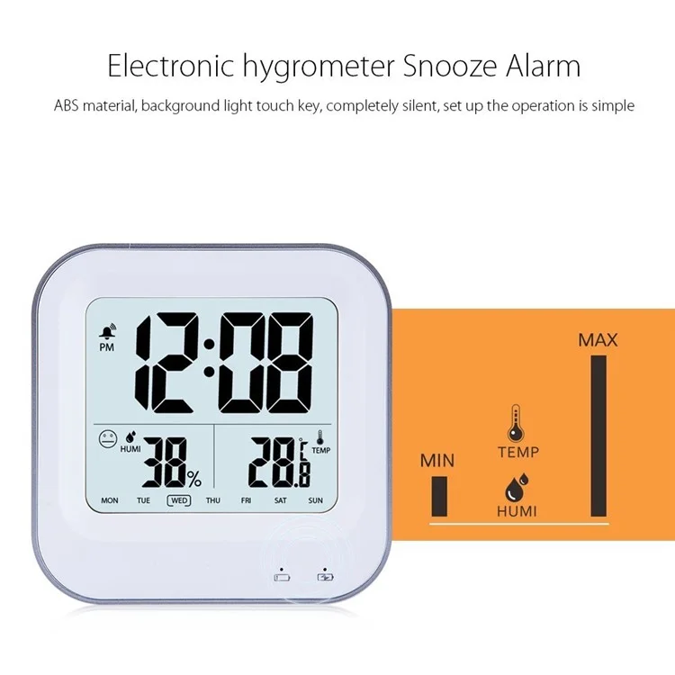 Square Pattern Light-control LCD Display Temperature Alarm Clock - Rose