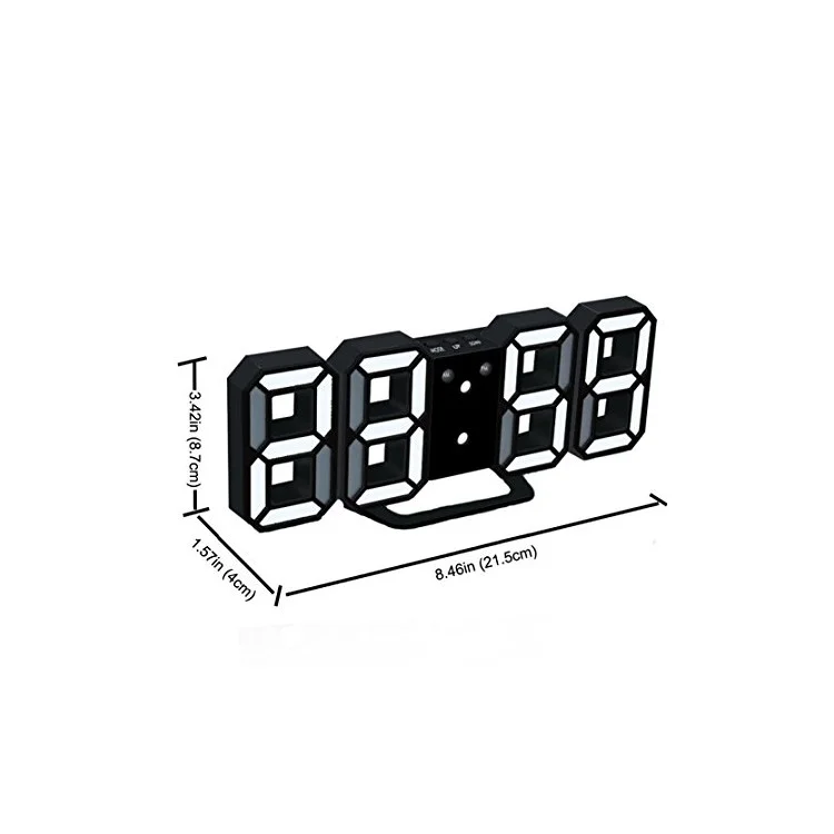 Horloge murale numérique 3D moderne à affichage électronique avec horloge lumineuse - Noir + Blanc