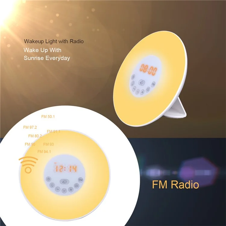 Toucher La Détection Du Réveil Numérique Sunrise Et Sunset Simulation LED LED Lumière De Réveil Avec FM Radio Coloré Light Snooze Mode Nature Sound Nature Sound - Fiche De L'UE