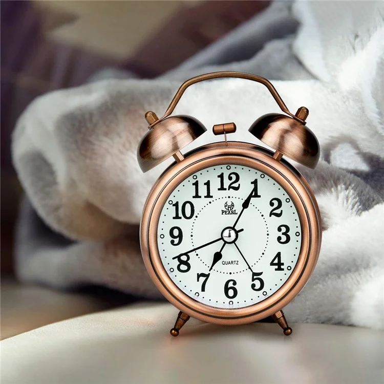 Retro Metal Plating Battery Powered Silent Non-Ticking Quartz Twin Bell Alarm Clock - Gold