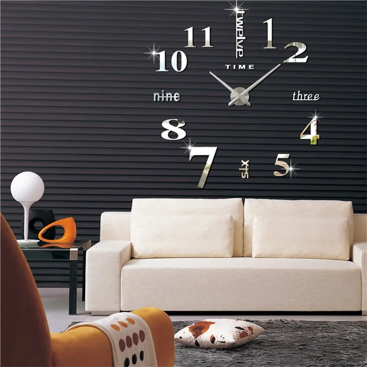 Moderne Stummschalt 3D Rahmenlose Große Wanduhr DIY Room Home Decorations (3m002) - Silberfarbe