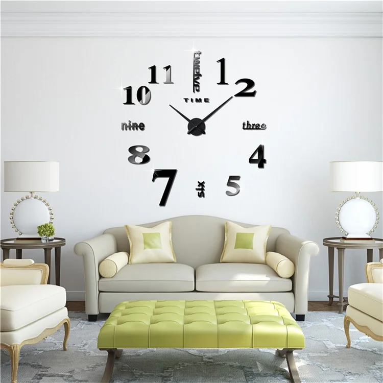 Modern Mute 3D Frameless Large Wall Clock DIY Room Home Decorations (3M002) - Silver Color