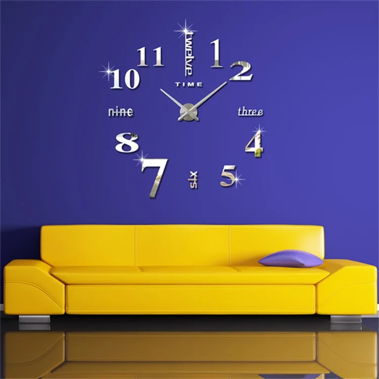 Modern Mute 3D Frameless Large Wall Clock DIY Room Home Decorations (3M002) - Silver Color