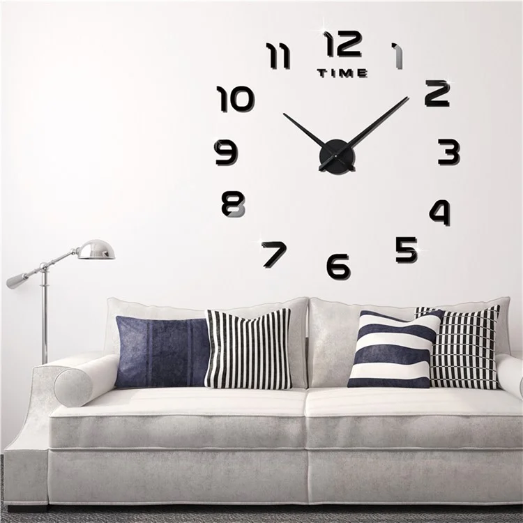 DIY Large Size 3D Mirror Sticker Wall Clock Arabic Numerals (3M004) - Black