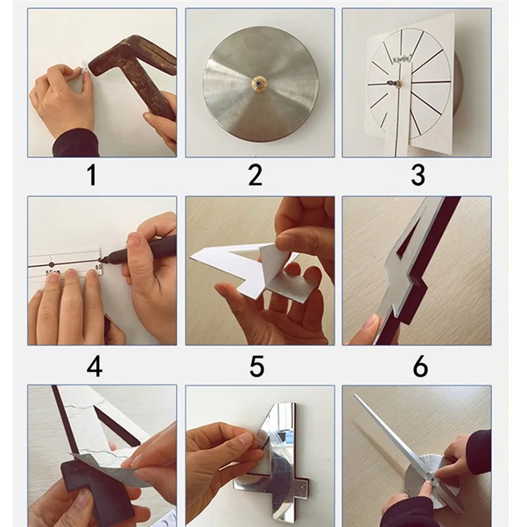 DIY Gran Tamaño 3D Mirror Pegatina Reloj Numerales Árabes (3M004) - Negro