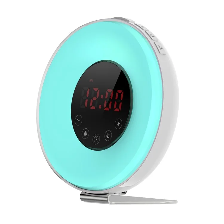 Sonnenaufgang-Sonnenuntergang-Simulationsaufwecklicht Digitaler Wecker UKW-Radio Farbige LED-Lampe Mini-Nachtlicht - EU-Stecker