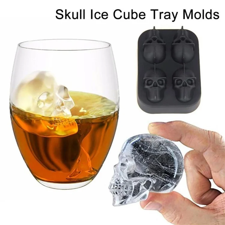 3D Skull Silicone Ice Cube Tray Mold Makes Four Giant Skulls Ice Cube Maker