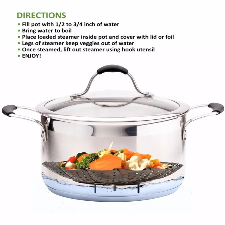 9 inch High-grade Stainless Steel Vegetable Steamer Durable Food Folding Steamer
