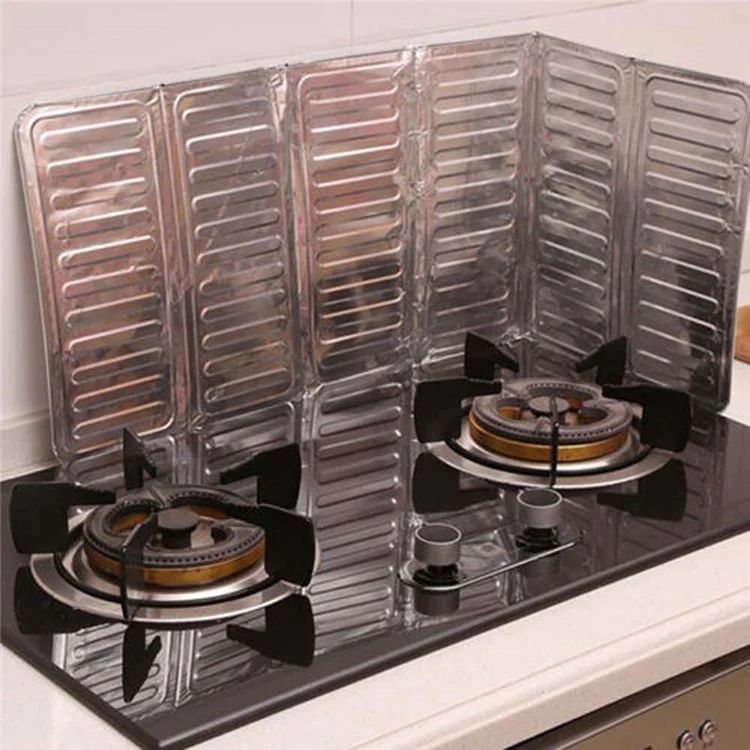 2Pcs Kitchen Aluminium Foil Plate Gas Stove Foldable Kitchen Cooking Heat Insulation Oil Splash Proof Baffle