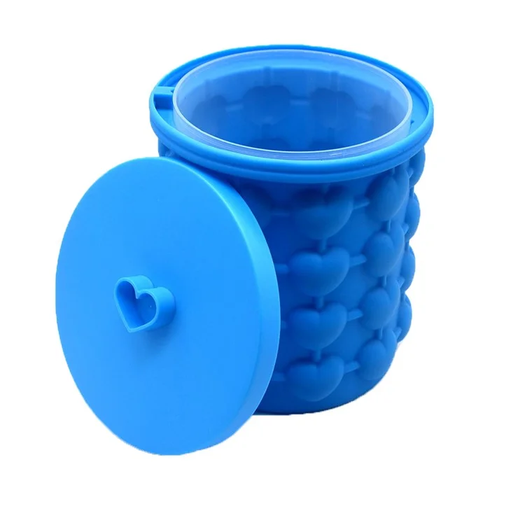 Silicone Heart-shape Ice Cube Maker Space Saving Ice Cube Maker, Size: L - Blue