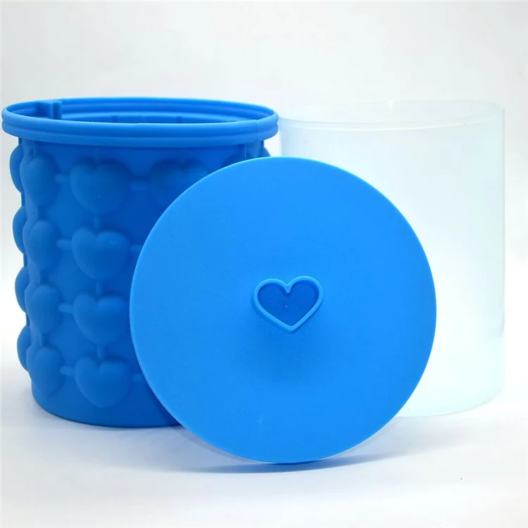 Silicone Heart-shape Ice Cube Maker Space Saving Ice Cube Maker, Size: L - Blue