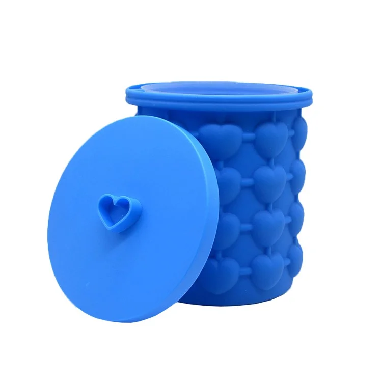 Silicone Heart-shape Ice Cube Maker Space Saving Ice Cube Maker, Size: L - Blue