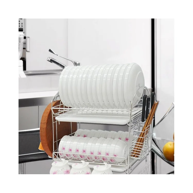 2-Tier Stainless Steel Dish Drainer Kitchen Rack Cutlery Holder