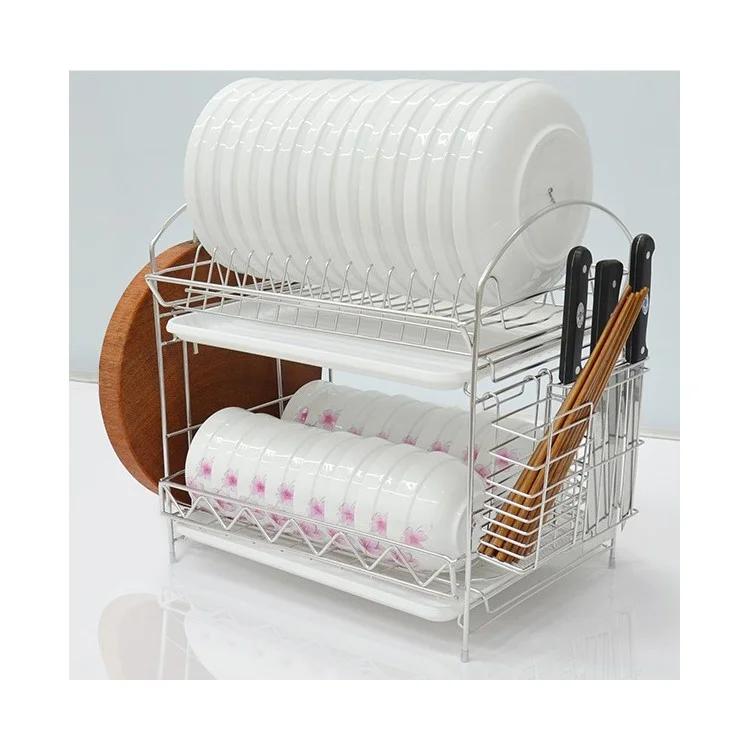 2-Tier Stainless Steel Dish Drainer Kitchen Rack Cutlery Holder