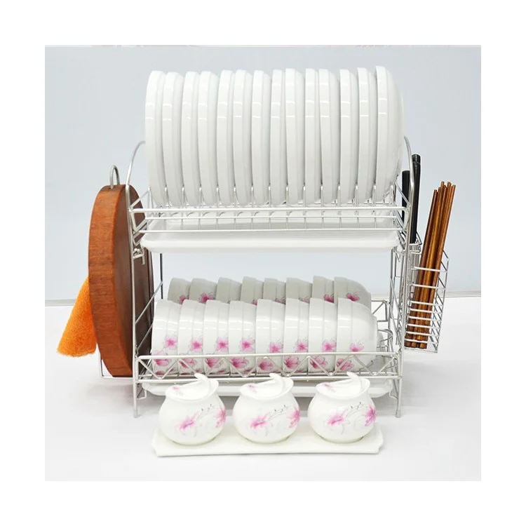 2-Tier Stainless Steel Dish Drainer Kitchen Rack Cutlery Holder