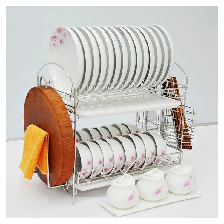 2-Tier Stainless Steel Dish Drainer Kitchen Rack Cutlery Holder