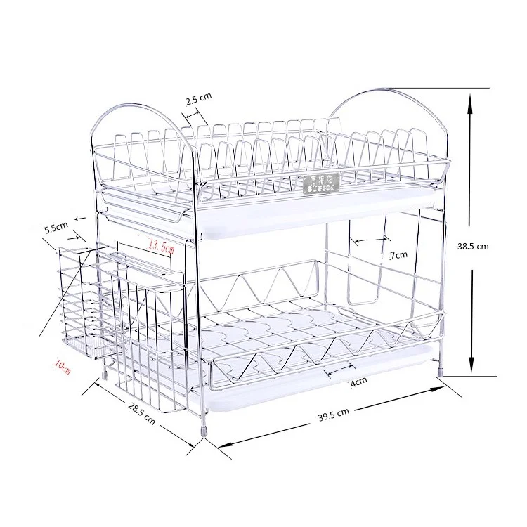 2-Tier Stainless Steel Dish Drainer Kitchen Rack Cutlery Holder