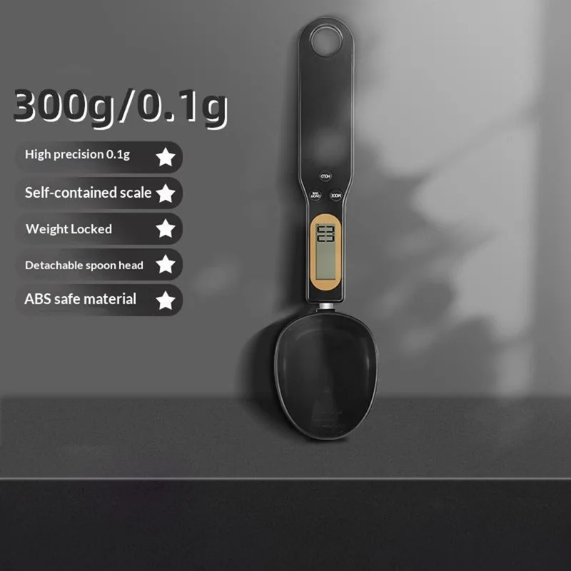 Balança de Colher Medidora Digital de 500g, Precisão de 0,1g, Escala de Alimentos de Cozinha de Alta Precisão (Sem FDA, Livre de BPA) - Preta