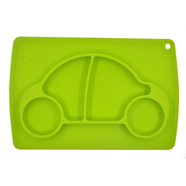 WINLY Car Design One-Piece Silicone Suction Placemat + Plate (FDA Certification) - Green