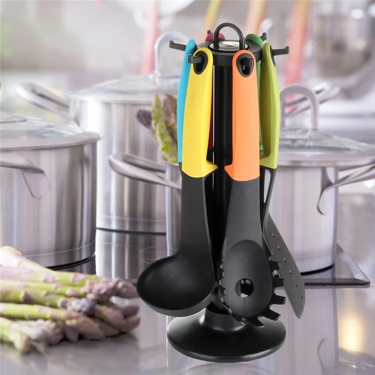 6-Piece Colorful Nonstick Kitchen Utensil Set Cooking Tool with Rotating Organizer