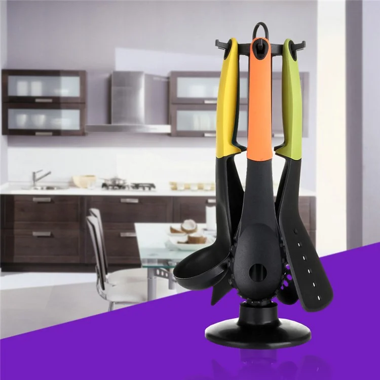 6-Piece Colorful Nonstick Kitchen Utensil Set Cooking Tool with Rotating Organizer
