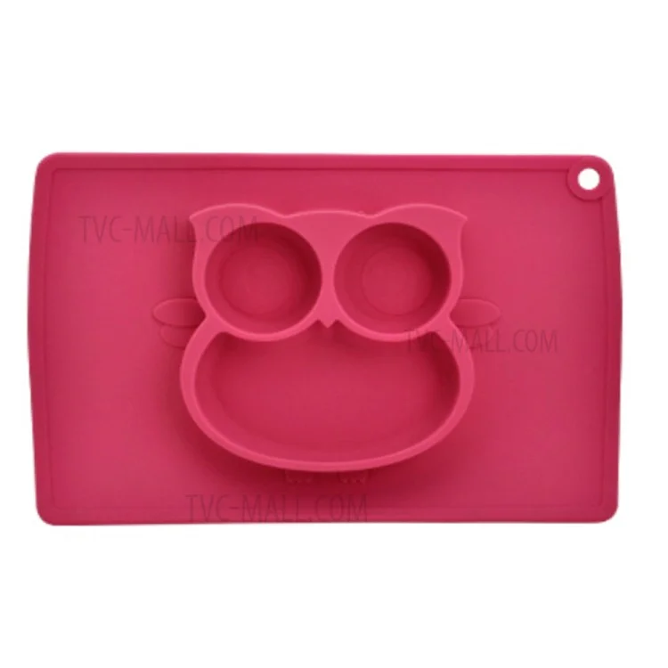 WINLY FDA Food Grade Integrated Silicone Owl Shape Plate Placemat for Children - Rose