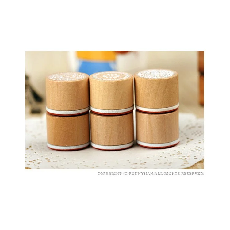 6Pcs/Set Round Retro Wood Seals Stamps Lace Pattern Design
